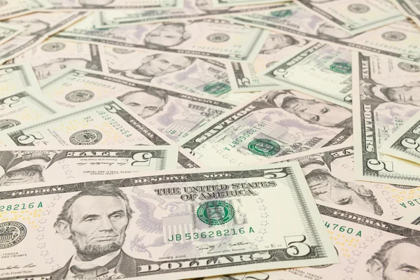 Seamlessly tileable and repeatable 5 dollar bills — Stock Photo, Image