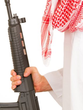 bir makineli tüfek ile Arap yetişkin terörist