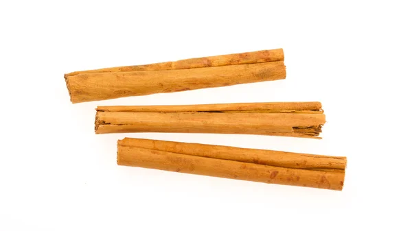 Three cinnamon sticks isolated on white background — Stock Photo, Image