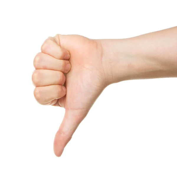 Imagen de una mano de mujer mostrando el pulgar hacia abajo —  Fotos de Stock