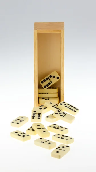 Domino in wooden box — Stock Photo, Image