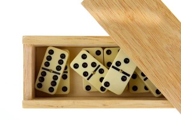 Domino in wooden box — Stock Photo, Image