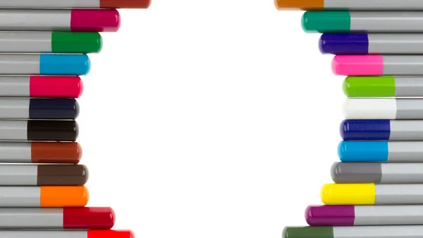 Mnoho různých barevných tužek, kruh — Stock fotografie