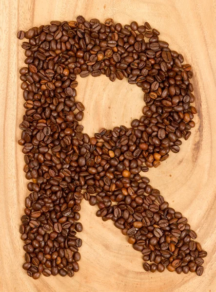 Letter R, alphabet from coffee beans — Stock Photo, Image