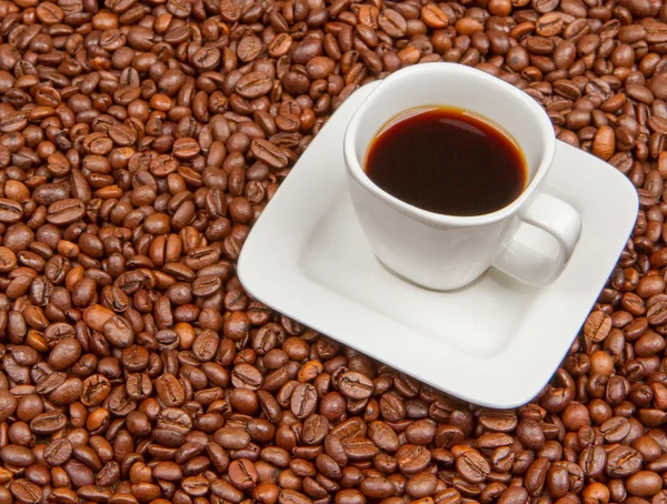 Kávová zrna a šálek — Stock fotografie