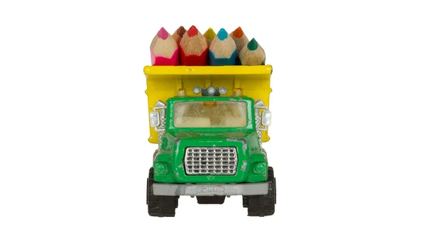 Very ol toy car (1970) with color pencils — Stock Photo, Image