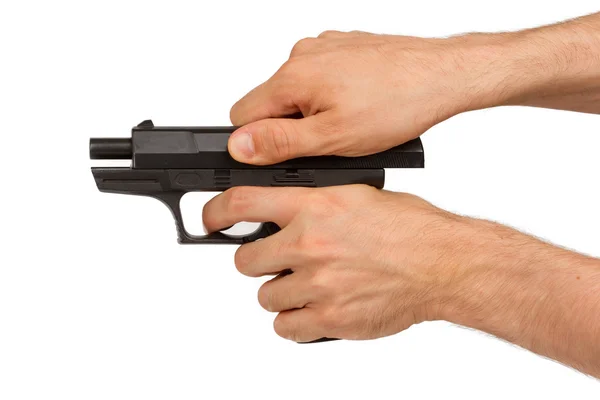 Pistol in hand, isolated — Stock Photo, Image