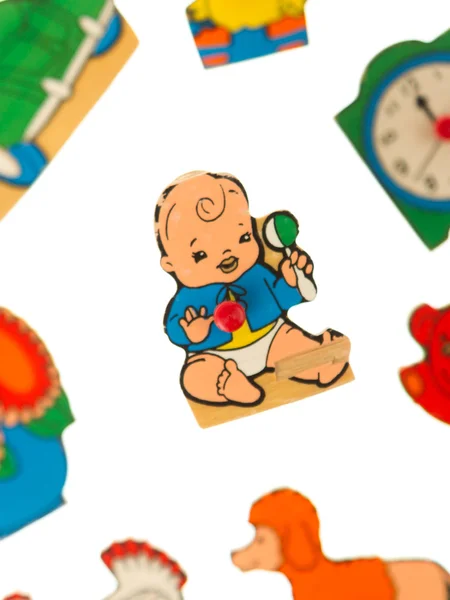 Piece of an antique wooden puzzle for children — Stock Photo, Image