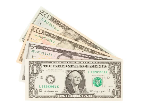 Vários dólares americanos de papel isolados — Fotografia de Stock