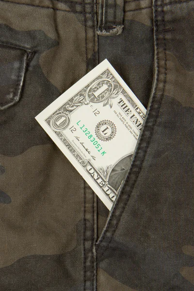 Macro shot of trendy jeans with american 1 dollar bill — Stock Photo, Image