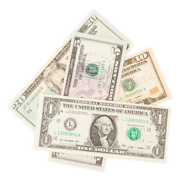 Αρκετές χαρτί αμερικανικά δολάρια απομονωθεί — Φωτογραφία Αρχείου