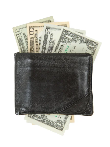 Oude gebruikte portemonnee met dollars — Stockfoto
