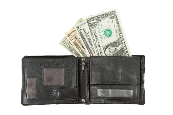 Oude gebruikte portemonnee met dollars — Stockfoto