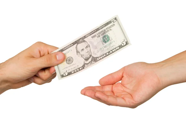 Transferência de dinheiro entre homem e mulher — Fotografia de Stock
