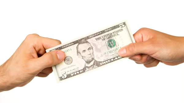 Transfer of money between man and woman — Stock Photo, Image