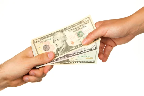 Transfer of money between man and woman — Stock Photo, Image