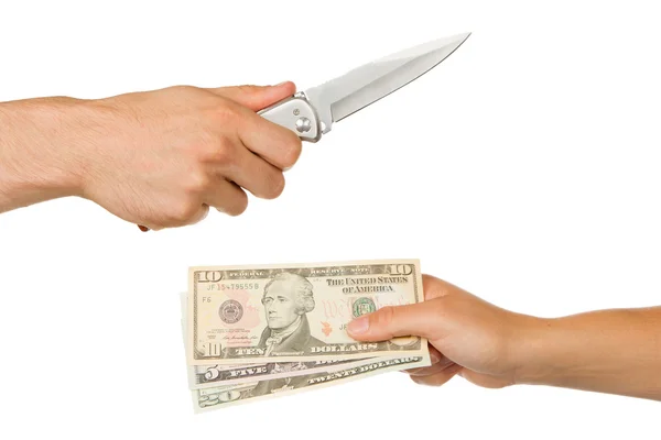 Man with knife threatening a woman — Stock Photo, Image