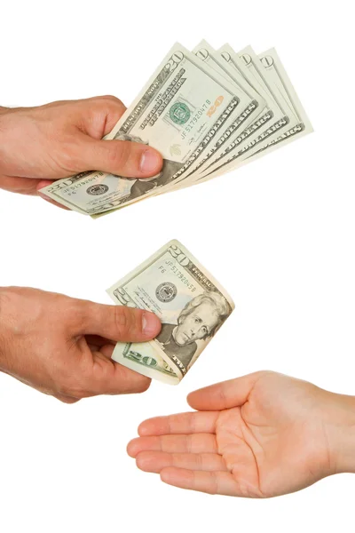 Перевод денег между мужчиной и женщиной — стоковое фото
