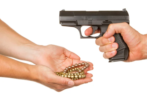 Man with knife threatening a woman — Stock Photo, Image