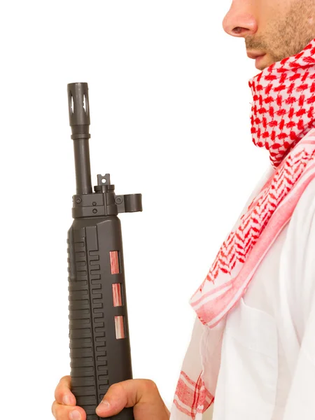 Arabischer Erwachsener mit Maschinengewehr, Terrorist — Stockfoto