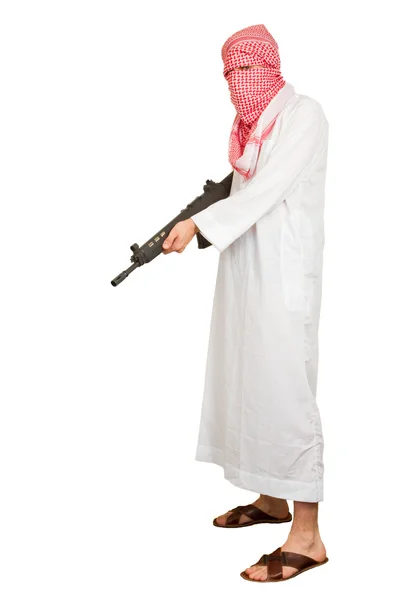 Árabe adulto con una ametralladora, terrorista — Foto de Stock
