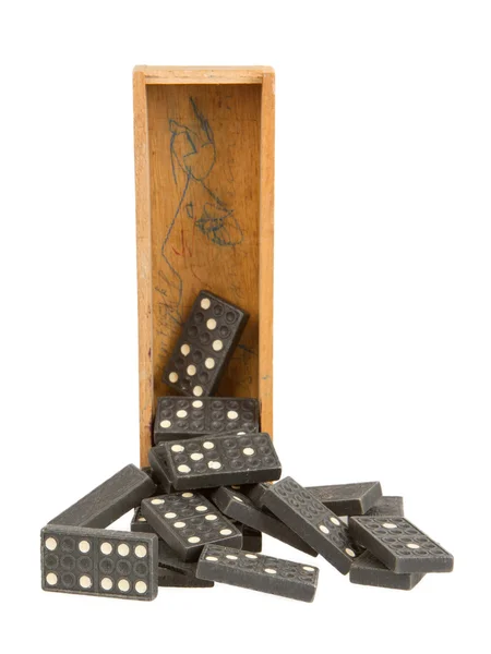 Bardzo stary domino w drewniane pudełko — Zdjęcie stockowe