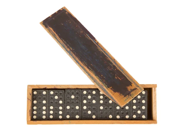 Ahşap kutu içinde çok eski domino — Stok fotoğraf