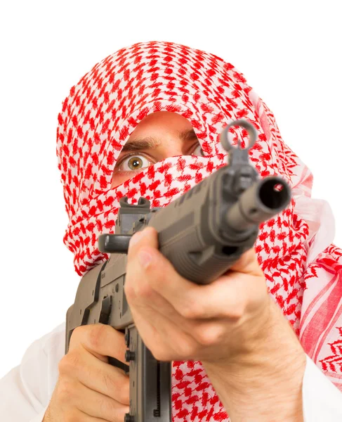 Arab adult with a machine gun, terrorist — Stock Photo, Image