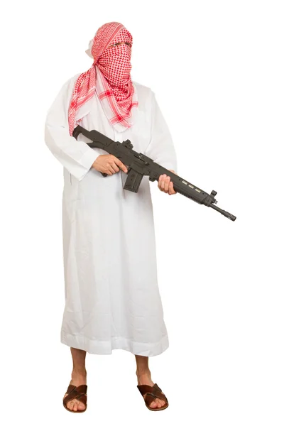 Árabe adulto con una ametralladora, terrorista — Foto de Stock