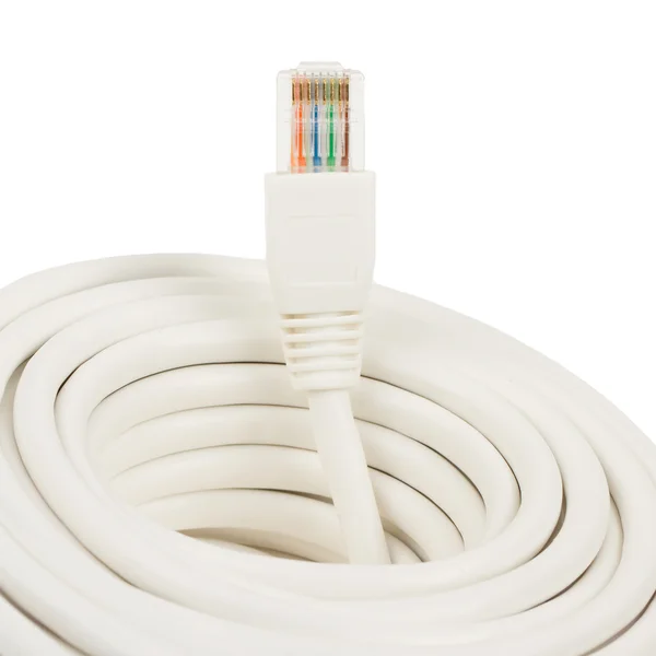 Primer plano de un enchufe de red RJ45 blanco — Foto de Stock