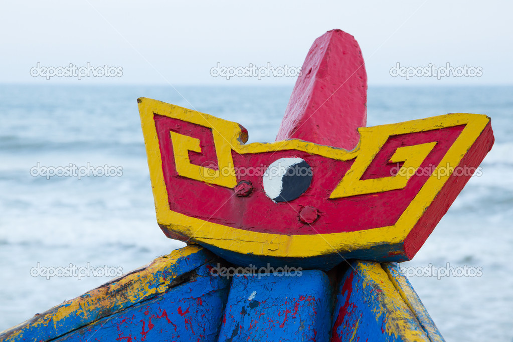 Colorful wooden fishing boat at the sout chinese sea