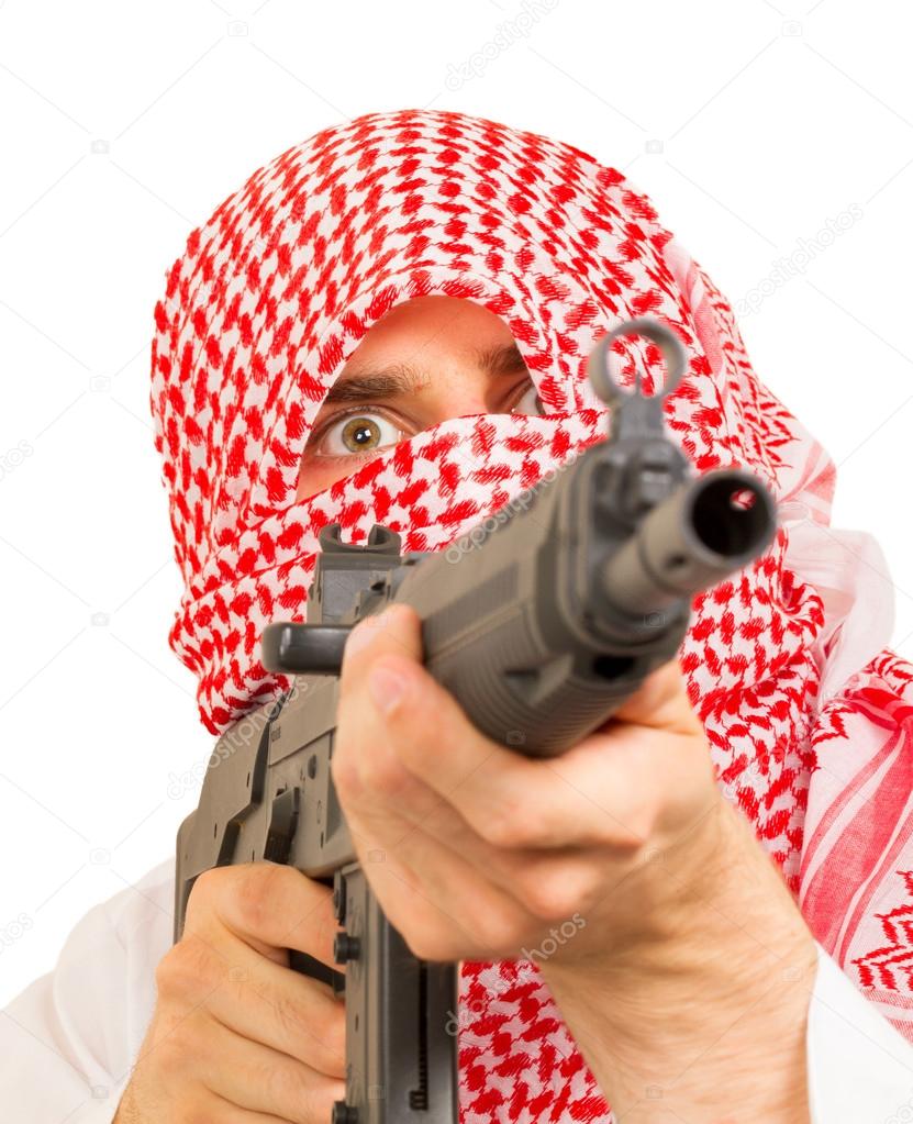 Arab adult with a machine gun, terrorist