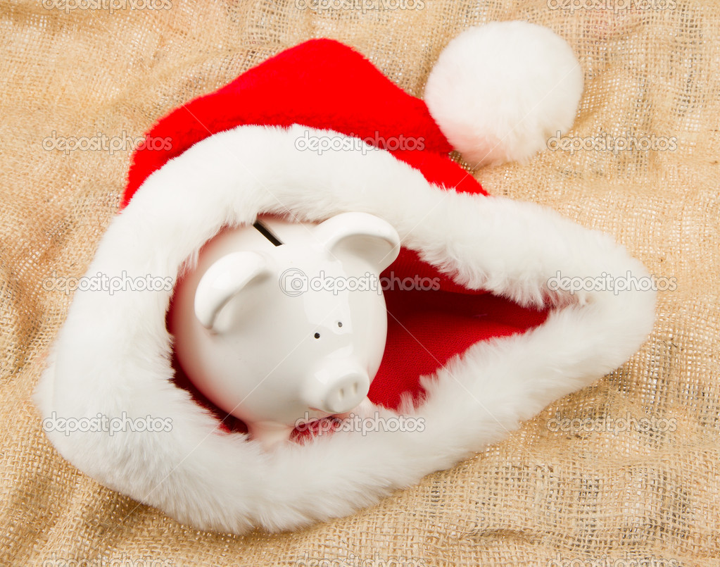 Piggybank guarding Santa