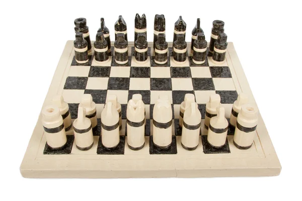 Unique handmade chess set (pottery), isolated — Stock Photo, Image