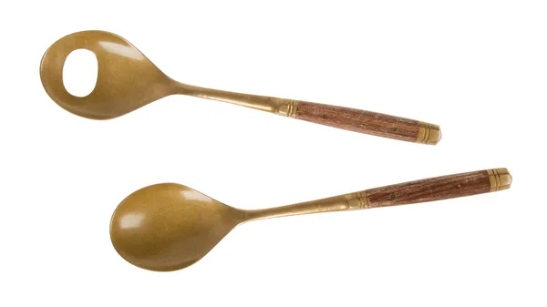 老黄铜品尝孤立的勺子 — 图库照片