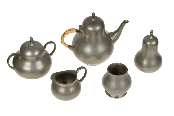Very old tin tea set full of scratches — Stock Photo, Image