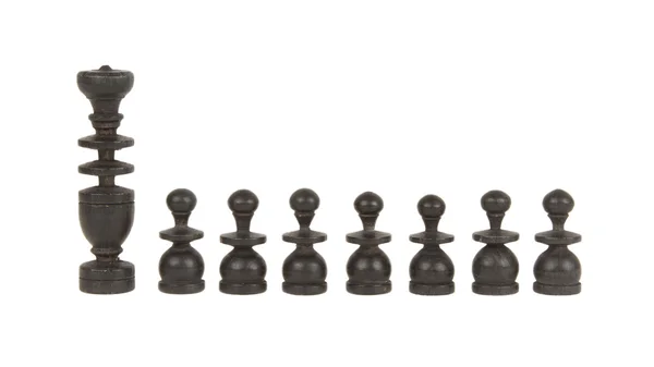 分離された古い手彫りチェスの駒のセット — ストック写真