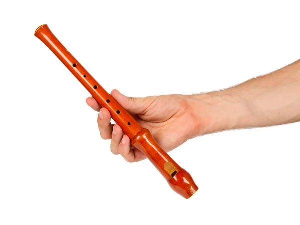 Деревянный магнитофон (блочная флейта) изолирован — стоковое фото