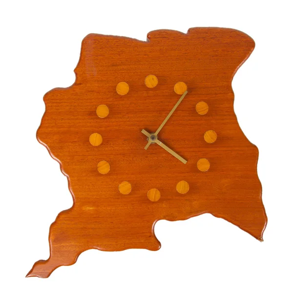 Wooden clock in the shape of the country Suriname — Stock Photo, Image