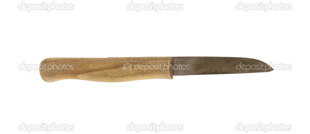 Old wooden knife, isolated