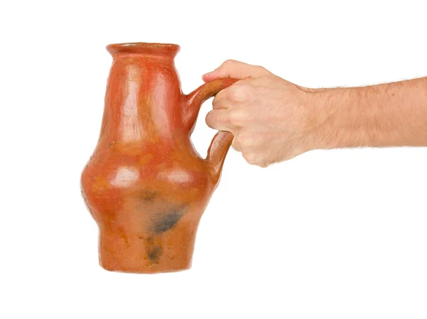 Man holding old earthen bowl — Stock Photo, Image