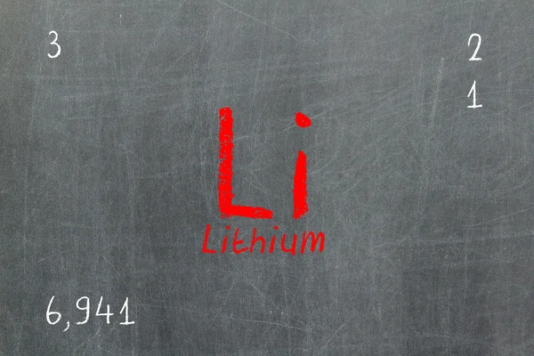 Isolated blackboard with periodic table, Lithium — Stock Photo, Image