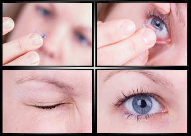 Close up of inserting a contact lens clipart