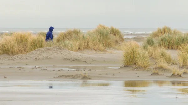 Mulher solitária andando em uma praia — Fotografia de Stock