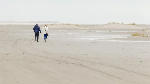 Coppia che cammina su una spiaggia olandese — Foto Stock