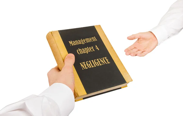 Businessman giving an used book to another businessman — Stock Photo, Image