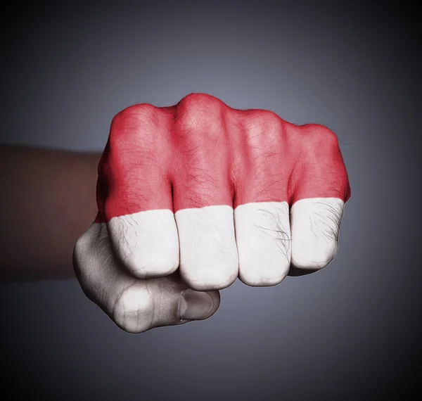 Hand van een oude vrouw, omwikkeld met een patroon van de vlag van viet — Stockfoto