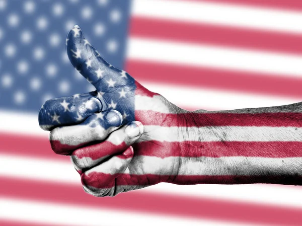 US flag on thumbs up hand — Stock Photo, Image