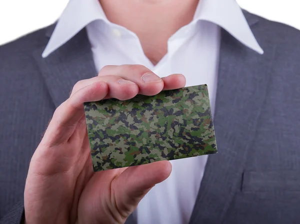 Businessman showing card, matte paper effect — Stock Photo, Image