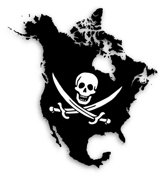 Mapa de América del Norte lleno de una bandera pirata — Foto de Stock